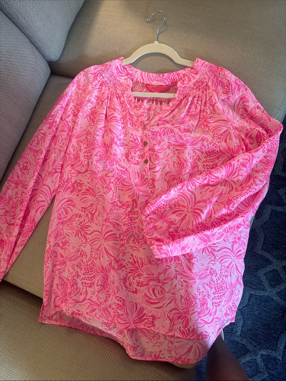 Lilly Pulitzer Elsa Pink Silk Blouse Floral